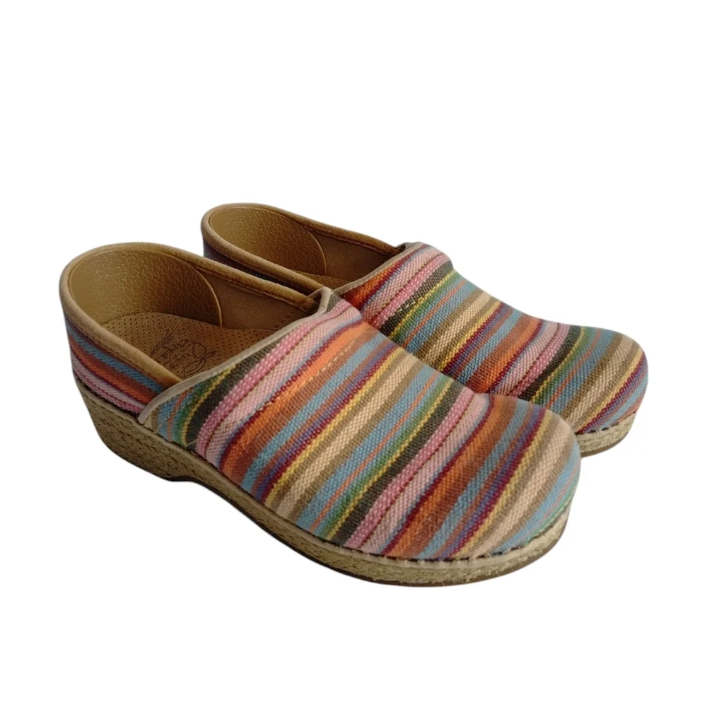 Dansko Vegan Womens Multicolor Striped Slip-On Clog Shoes Size 37